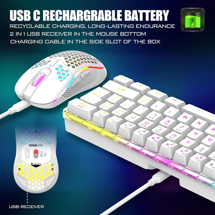 RedThunder Combo de teclado y mouse inalámbricos 60% para juegos, b...