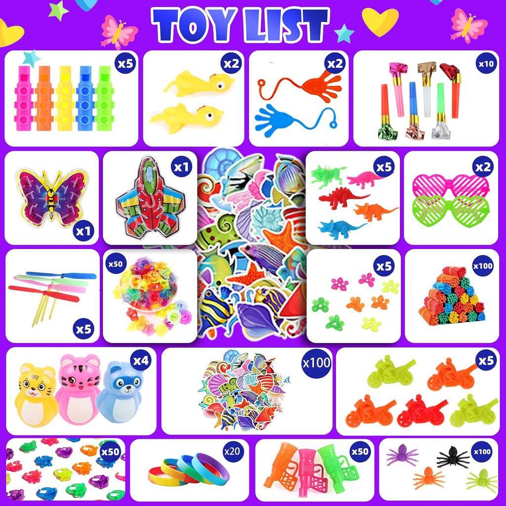 1000 piezas a granel de recuerdos de fiesta para niños, paquete de juguetes de jugueteo, rellenos de calcetines, cofre de caja del tesoro, fiesta de cumpleaños, premios de carnaval para el aula