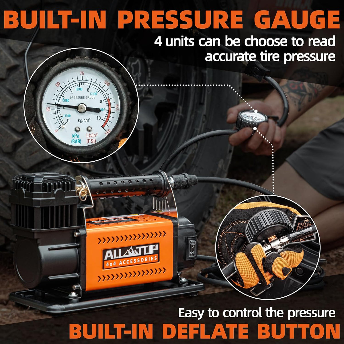 ALL-TOP kit con compresor de aire portátil de 12 V de alto rendimie...