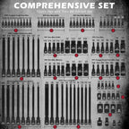 Juego de llaves de vaso Torx y Allen de 112 piezas, 1/4 pulgadas, 3/8 pulgadas, 1/2 pulgadas con llave de trinquete de liberación rápida, adaptadores, torx extra largo/torx a prueba de manipulaciones/hexagonal/extremo de bola hexagonal/E-Trox