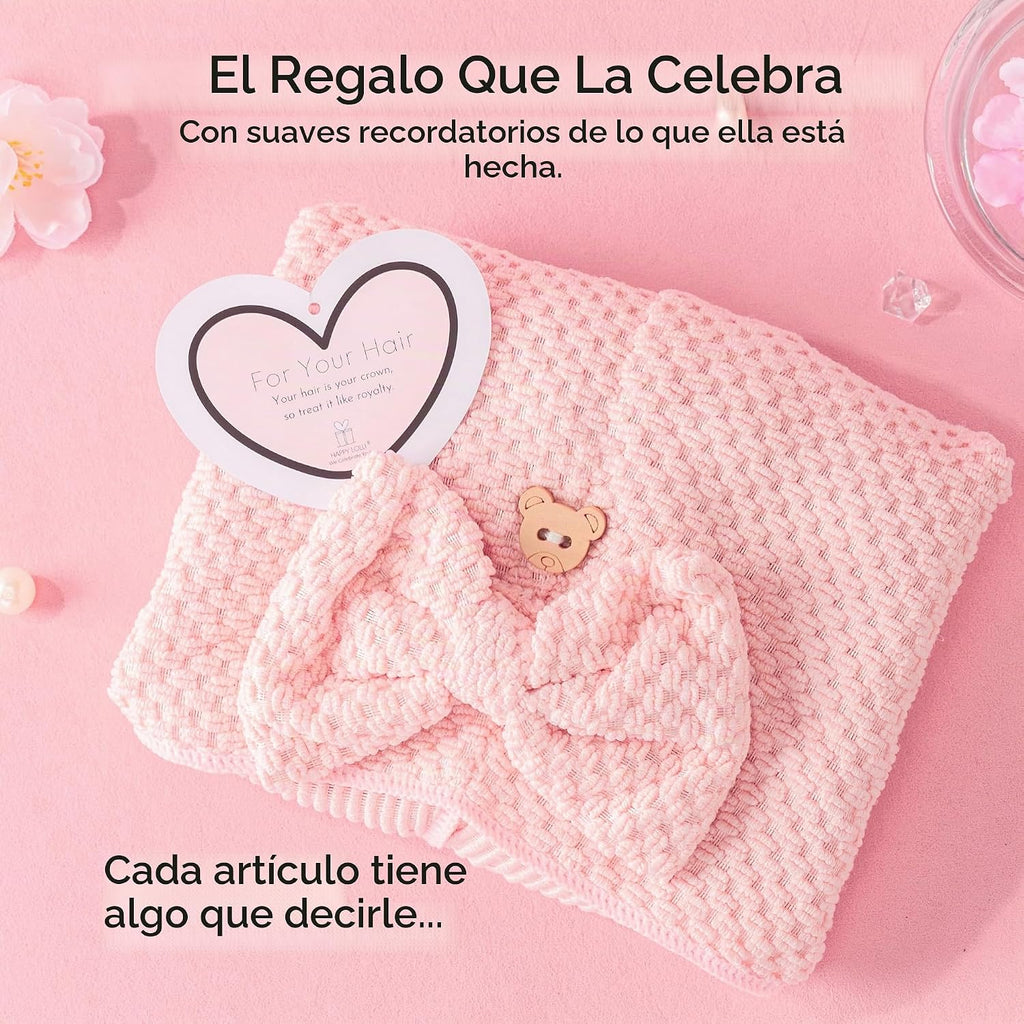 Juego de regalo de ducha eléctrica para adolescentes y universitarias, regalo de cumpleaños, cuidado personal, accesorios de baño esenciales universitarios con toallas, diadema, pulseras y esponja facial (fresco en rosa)