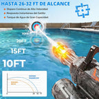 Pistola de agua con boquilla giratoria y luz LED, mochila de agua y tanque desmontable, largo alcance de 28 a 32 pies