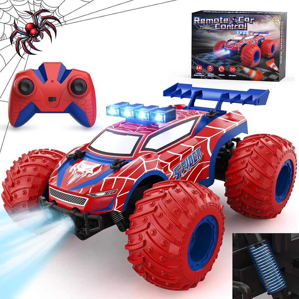 Auto a control remoto 1:18 – Camión monstruo todoterreno todoterreno de 12.4 mi/h 2.4 GHz con luces de carrocería, faros delanteros y faros, auto de juguete recargable de regalo para niños y