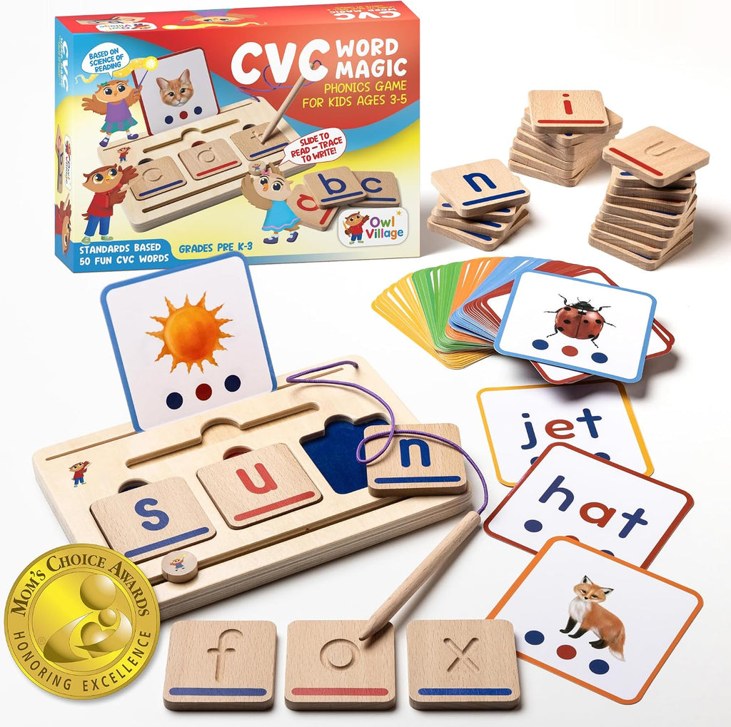 CVC Word Magic Phonics Game: Montessori Ortografía de madera