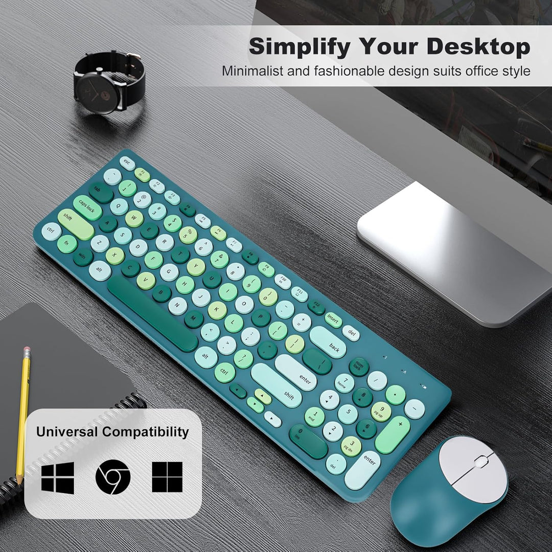 Combo de teclado y mouse inalámbricos, teclado retro estilo máquina...