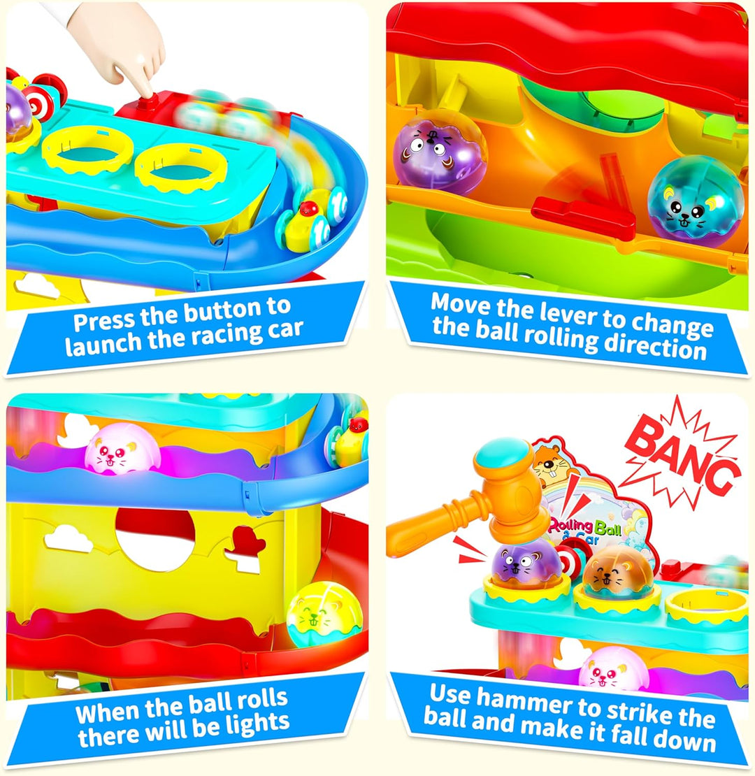 Funwee 2 en 1 Juego de Bola Rodante y Rampa de Coches de Carreras p...