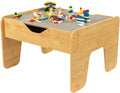 KidKraft Mesa de actividades reversible de madera con tabla con 195 ladrillos de construcción, gris y natural, regalo para mayores de 3 años