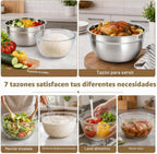 Juego de 7 cuencos para mezclar con tapas herméticas, cuenco de vidrio apto
