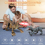 Juguetes de dinosaurio con control remoto para niños, juguetes de dinosaurio robot grandes con cabeza que se balancea 360° y rociador, dinosaurio T-Rex realista que camina y ruge, juguete de