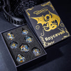 Juego de dados DND de núcleo líquido con patrón de dragón, 7 dados D&D de borde afilado con caja de regalo, dados de resina blanca Dungeons Dragons D y D para juegos de rol D20 D12 D10 D8 D6 D4
