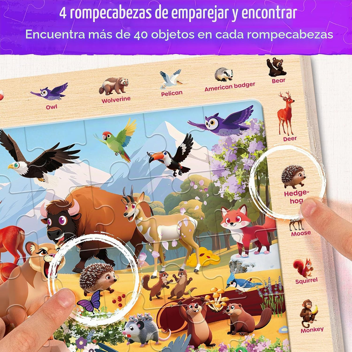 SYNARRY Rompecabezas de madera de animales del océano de granja de dinosaurios para niños de 4 a 6 años, 4 x 60 piezas, rompecabezas para combinar y encontrar para niños de 3 a 5 años, rompecabezas
