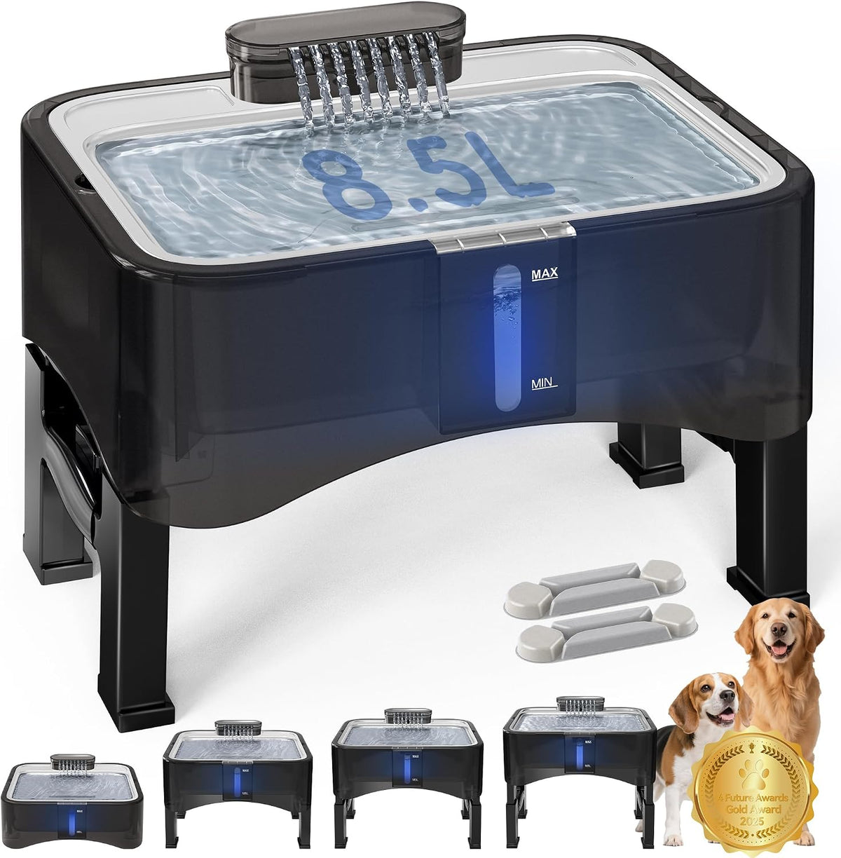 UPSKY Fuente de agua elevada para perros de 2.25 galones, fuente para mascotas con 4 alturas ajustables para todos los tamaños de perros, dispensador de agua para gatos en interiores con bandeja de