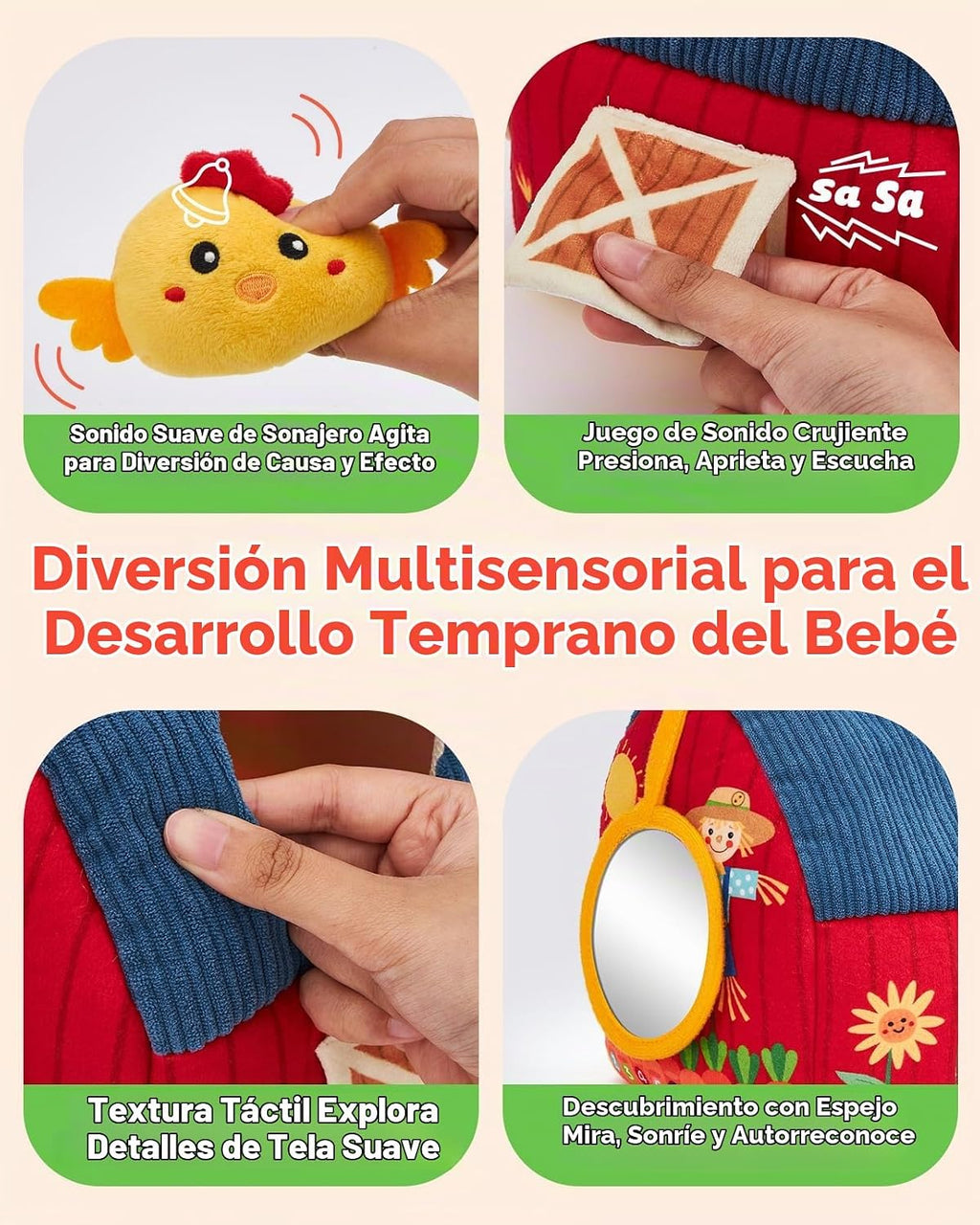 hahaland Juguetes para bebé 6-12 meses - Animales de granja de peluche sorpresa