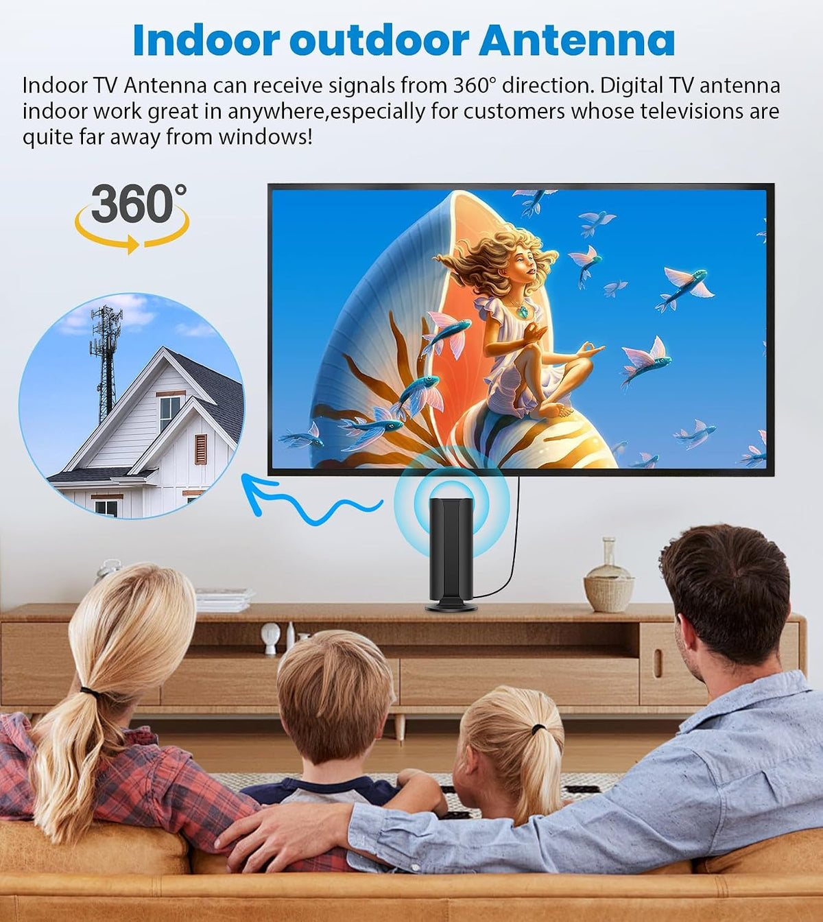 Antena de TV 2026 para Smart TV, rango de más de 5000 millas, antena de TV digital HD más fuerte para interiores con amplificador de señal Booster, diseño impermeable, soporte 8K 4K 1080p 360°