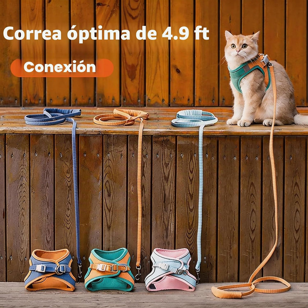 Arnés y correa para gato, a prueba de escape, suave correa ajustable para gato, transpirable, cómodo, fácil de usar, correa fácil de llevar, correa de paseo para gatos pequeños y medianos gatitos para