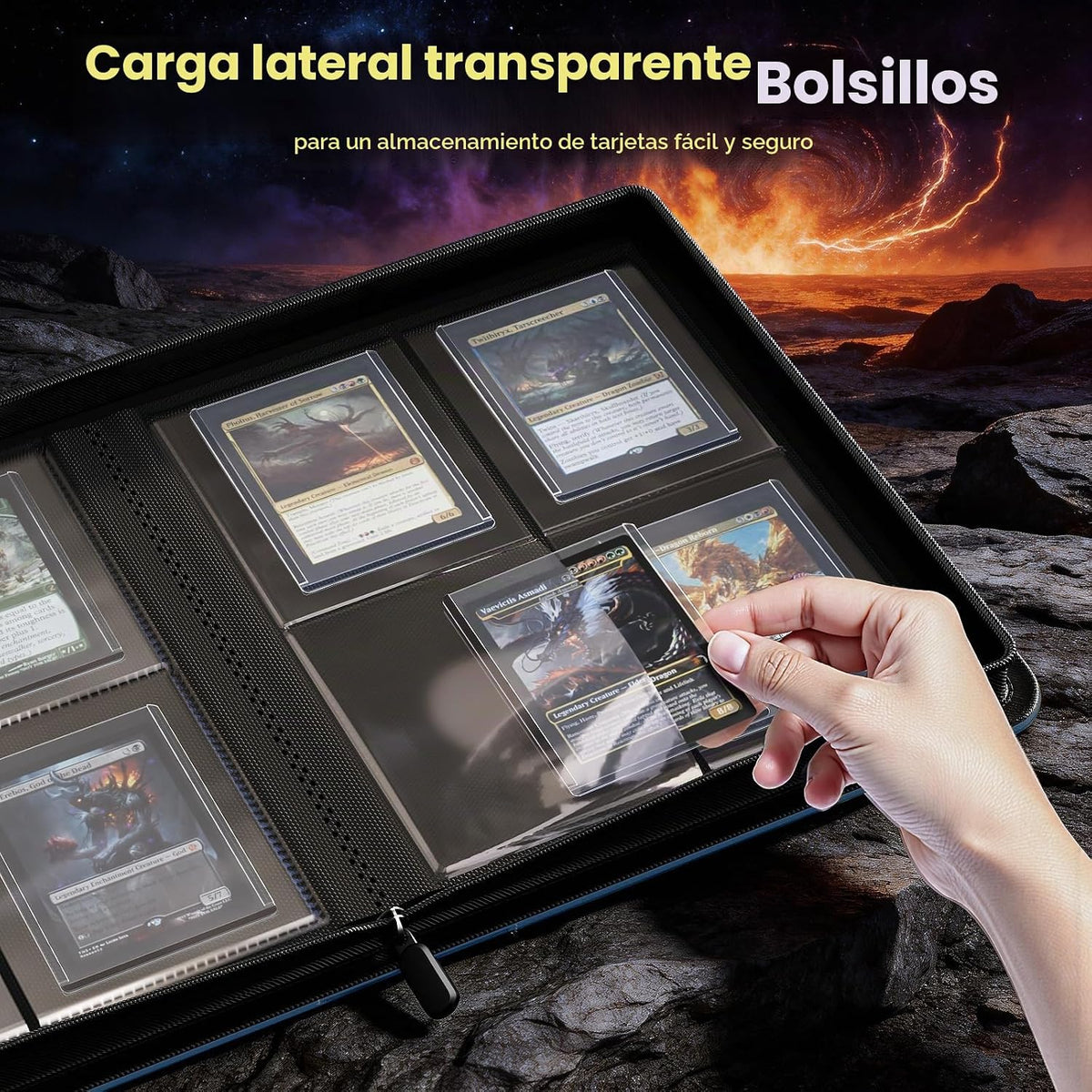 ProCase Carpeta de Carga Superior de 4 Bolsillos, Sostiene 144 Cartas en Toploaders - Azul Marino