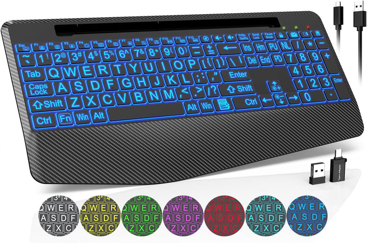 Teclado inalámbrico con retroiluminación de 7 colores, reposamuñeca...