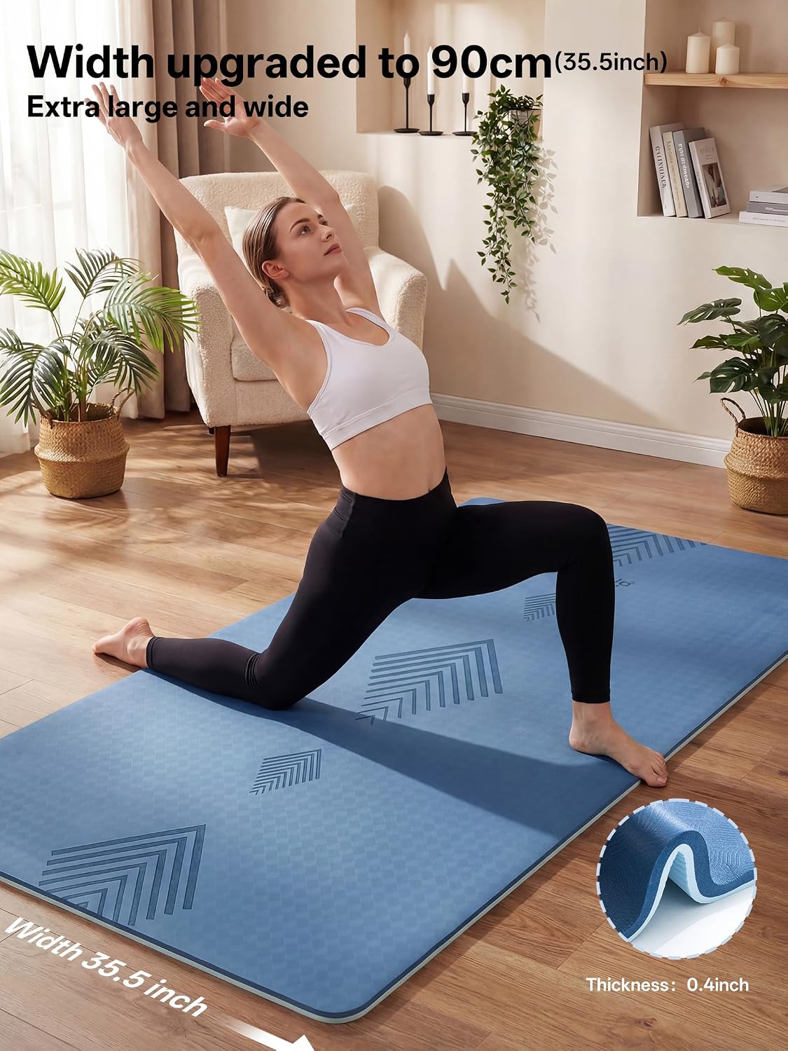EaseUp Esterilla de yoga grande, 73 x 35.5 x 0.4 pies, extra gruesa y ancha, alfombrilla de pilates de 0.394 in, alfombrilla de ejercicio antideslizante, alfombrillas de entrenamiento para gimnasio en