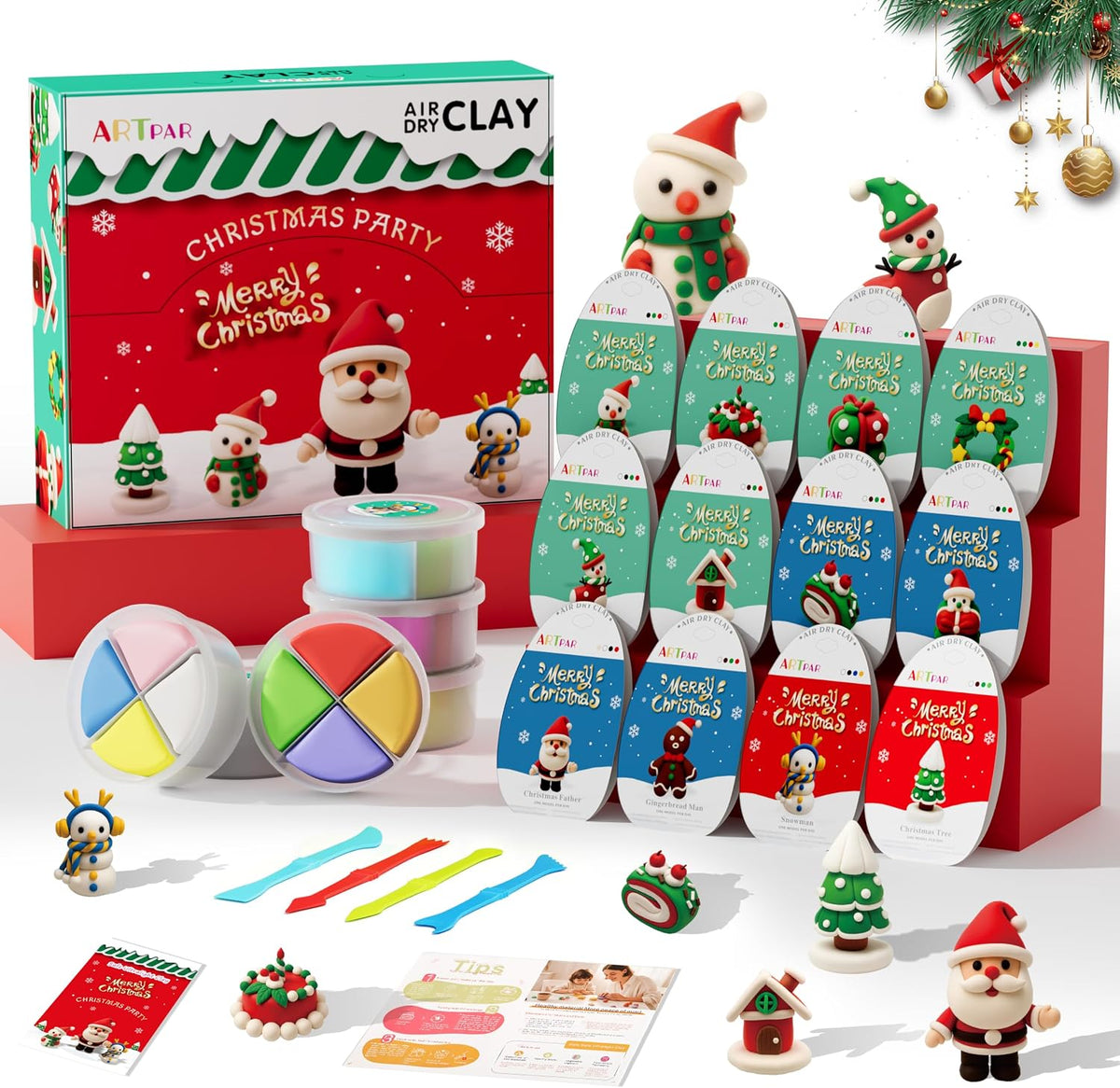 Arcilla de secado al aire para niños, kit de arcilla mágica para modelar y manualidades de Navidad, regalo
