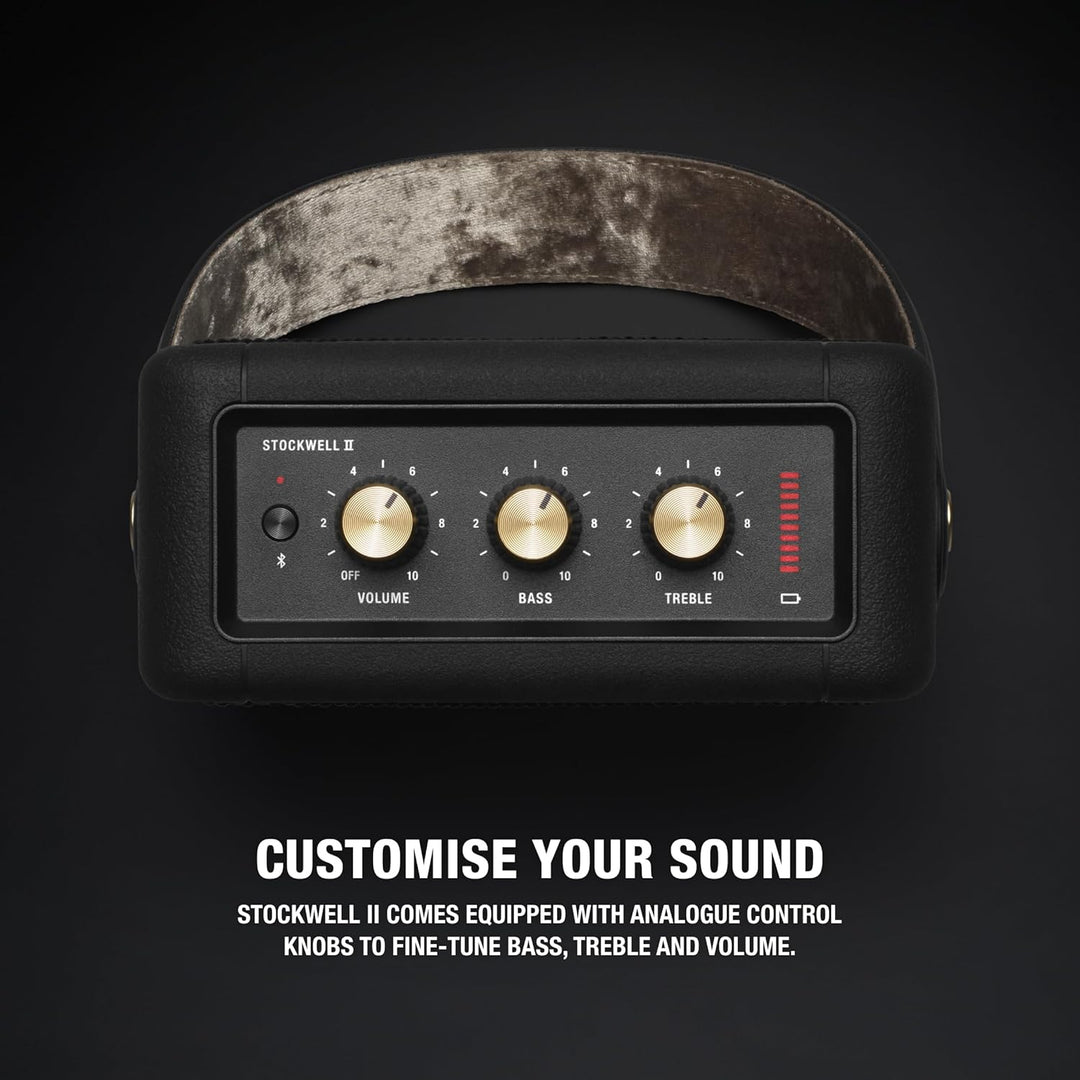 Marshall Stockwell II - Altavoz Bluetooth portátil, negro y latón