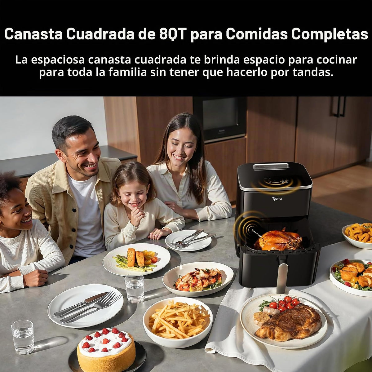 Typhur Freidora de Aire Sync de 8QT con Termómetro Inalámbrico Integrado para Carne, Freidora de Aire Inteligente de Cerámica No Tóxica 9-en-1 para Comidas Rápidas y Fáciles, 450°F Máximo, Cocina