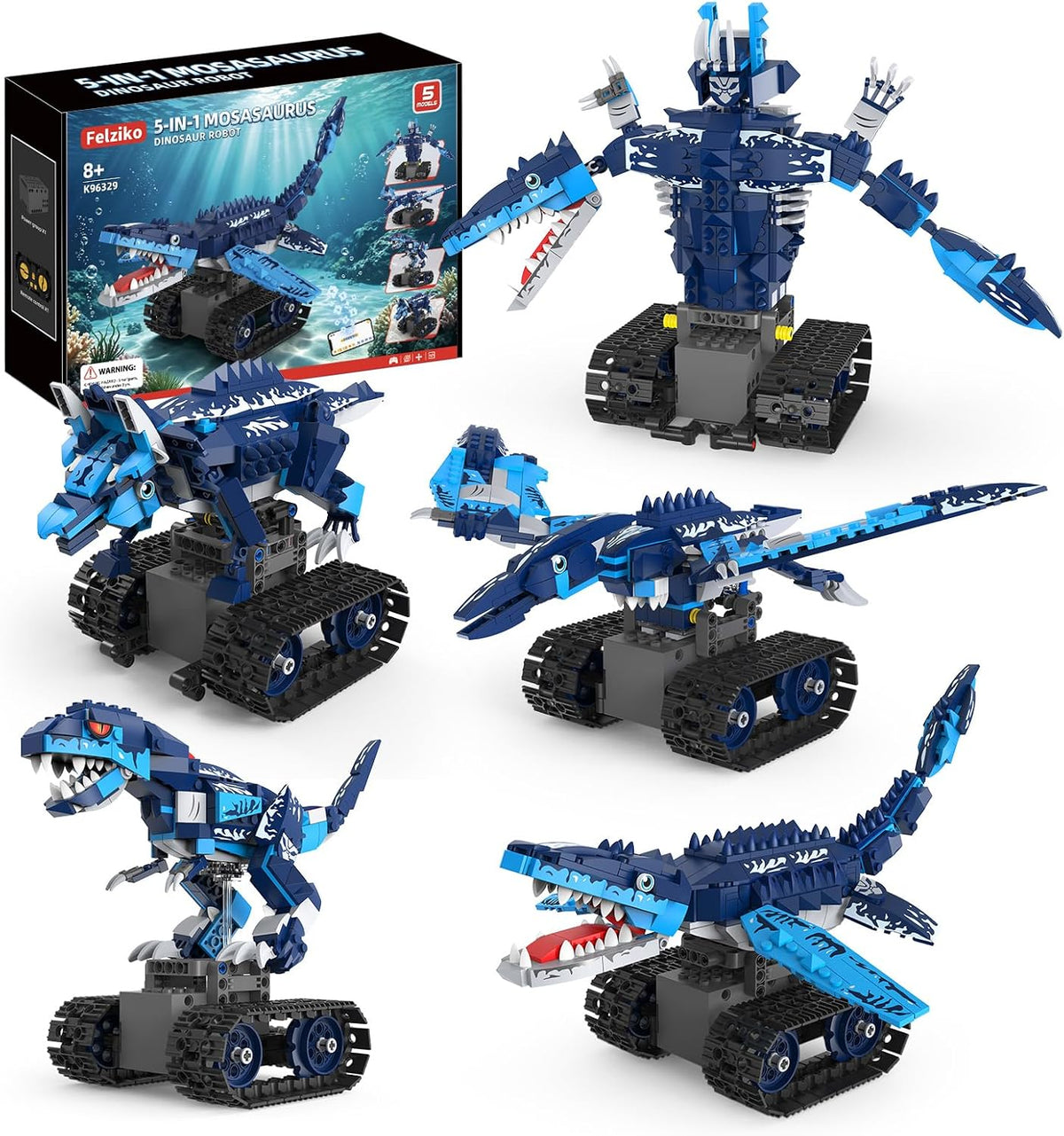 Kit de construcción de robot de dinosaurio STEM 5 en 1, juguete de robot Mosasaurus con control remoto con aplicación, juego de construcción de robótica programable técnica para niños