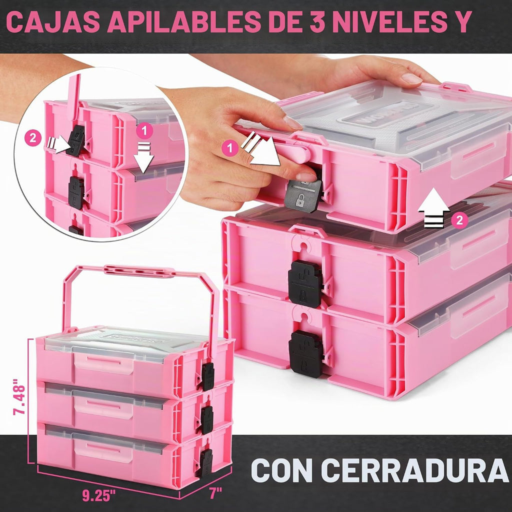 WORKPRO Taladro eléctrico de 8 V, juego de herramientas rosa para mujeres, taladro inalámbrico