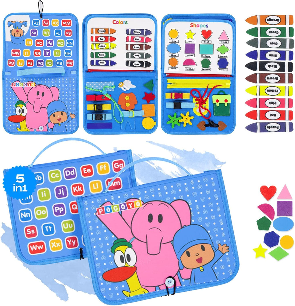 Pocoyo Montessori Busy Board - Diversión de aprendizaje preescolar con alfabeto y números, juguete educativo ideal de viaje para niños de 3 a 4 años (tablero de negocios)