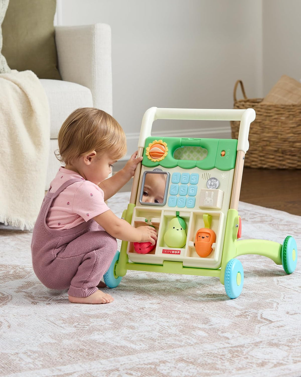 Skip Hop Andadera para bebé 5 en 1, convertible de sentarse a pararse, con luces, más de 50 actividades para el juego y desarrollo, canciones y sonidos, 3 alturas ajustables de manijas y control de