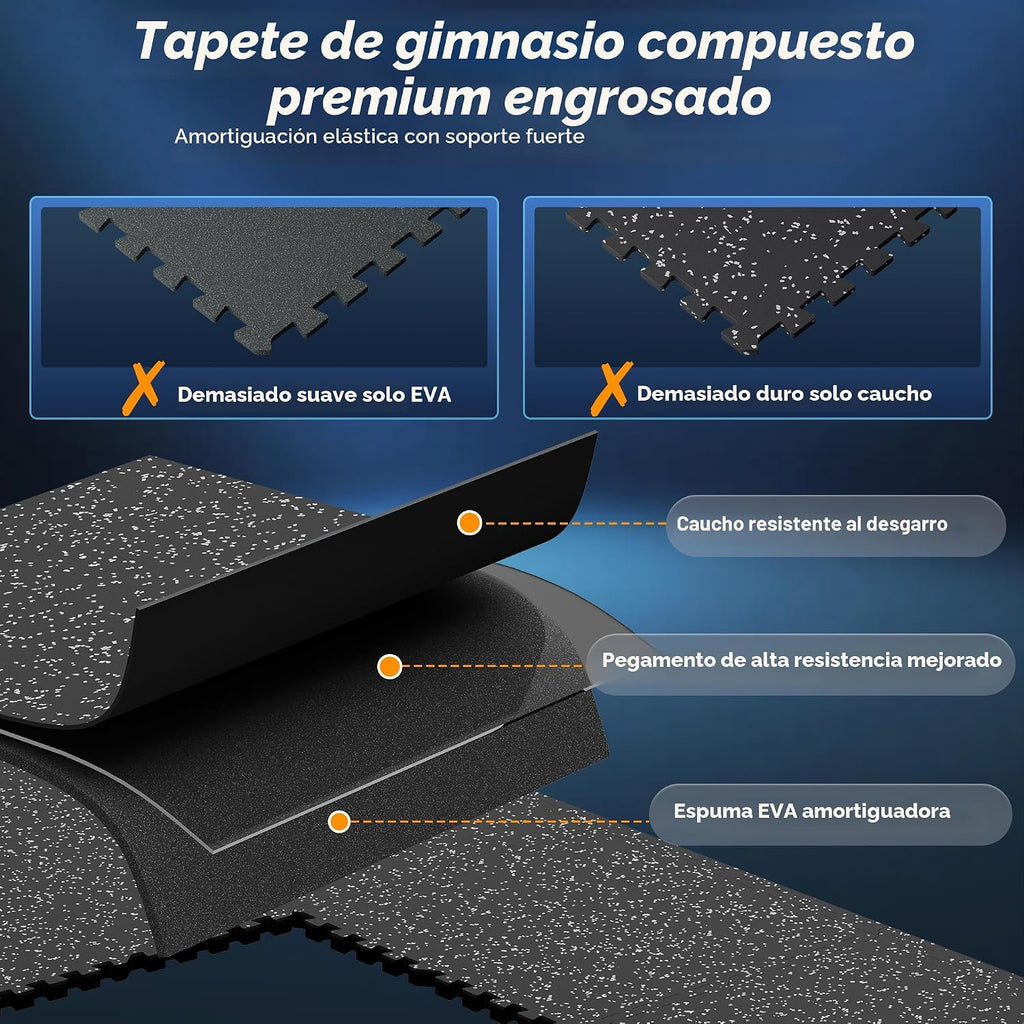 SUPERJARE Alfombrilla de ejercicio de goma extra gruesa de 1 pulgada, suelo