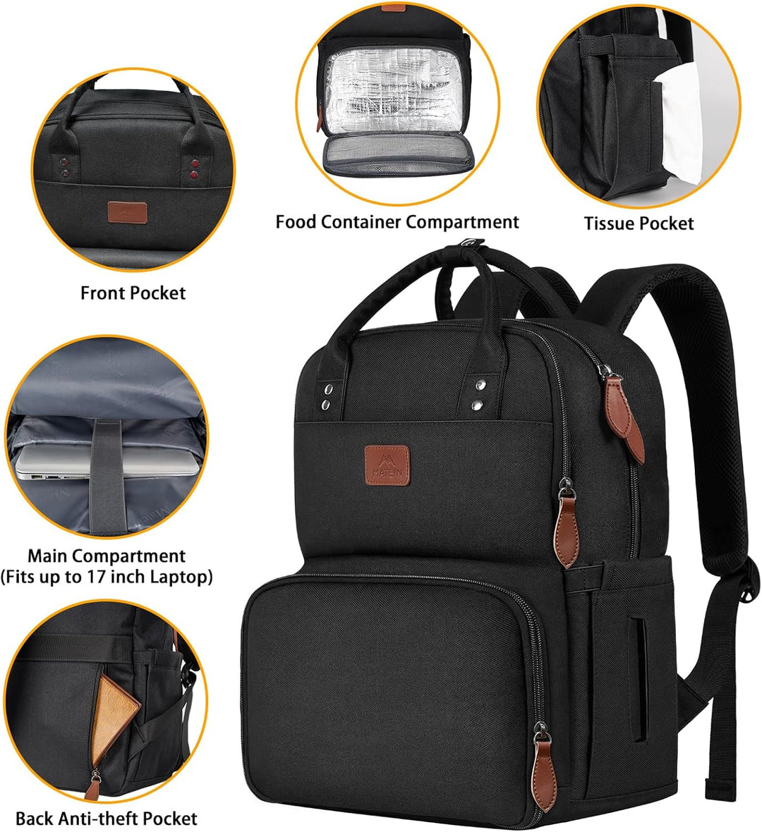 MATEIN Mochila de almuerzo de 17 pulgadas, lonchera extra grande co...