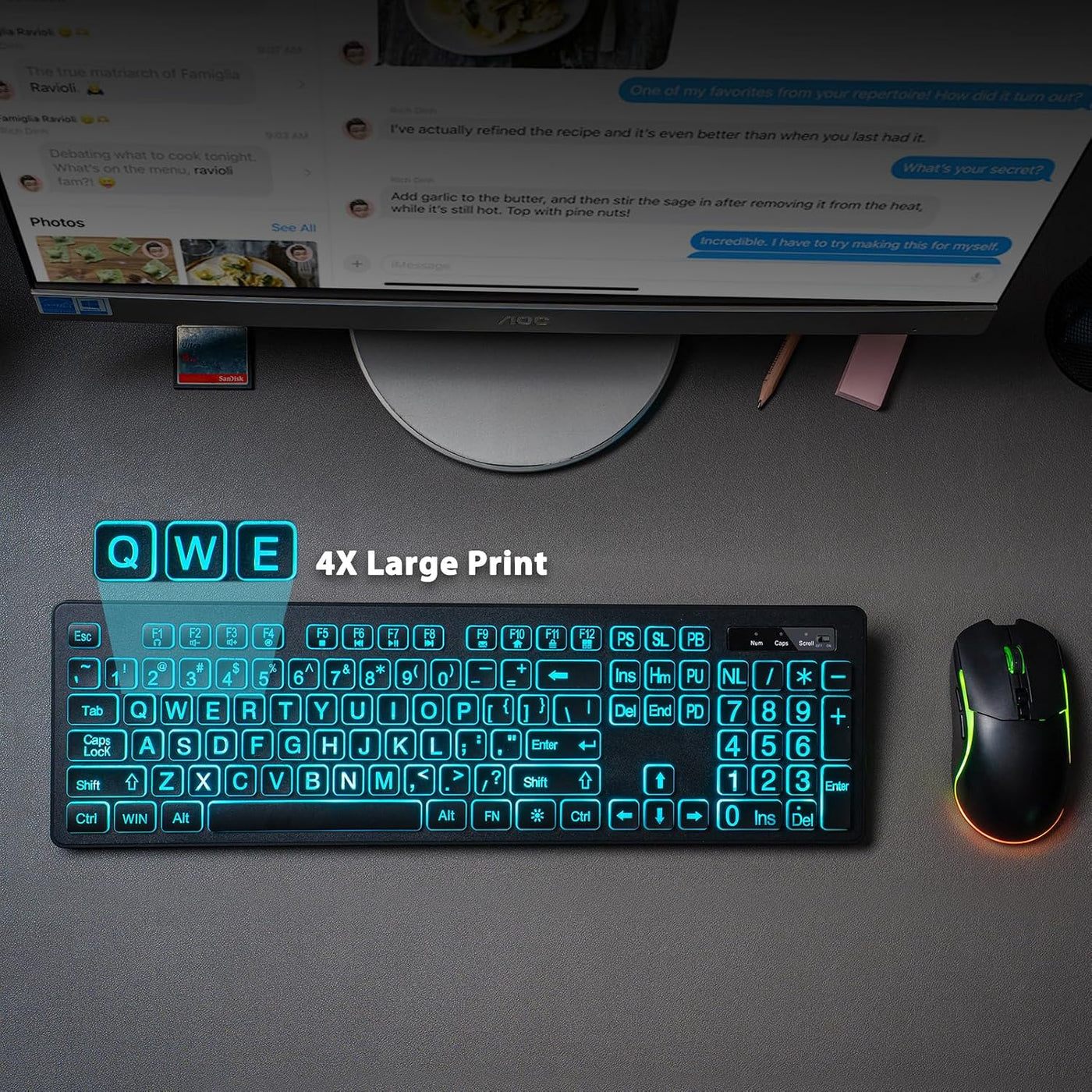 Combo de teclado y mouse inalámbricos: teclado retroiluminado de im...