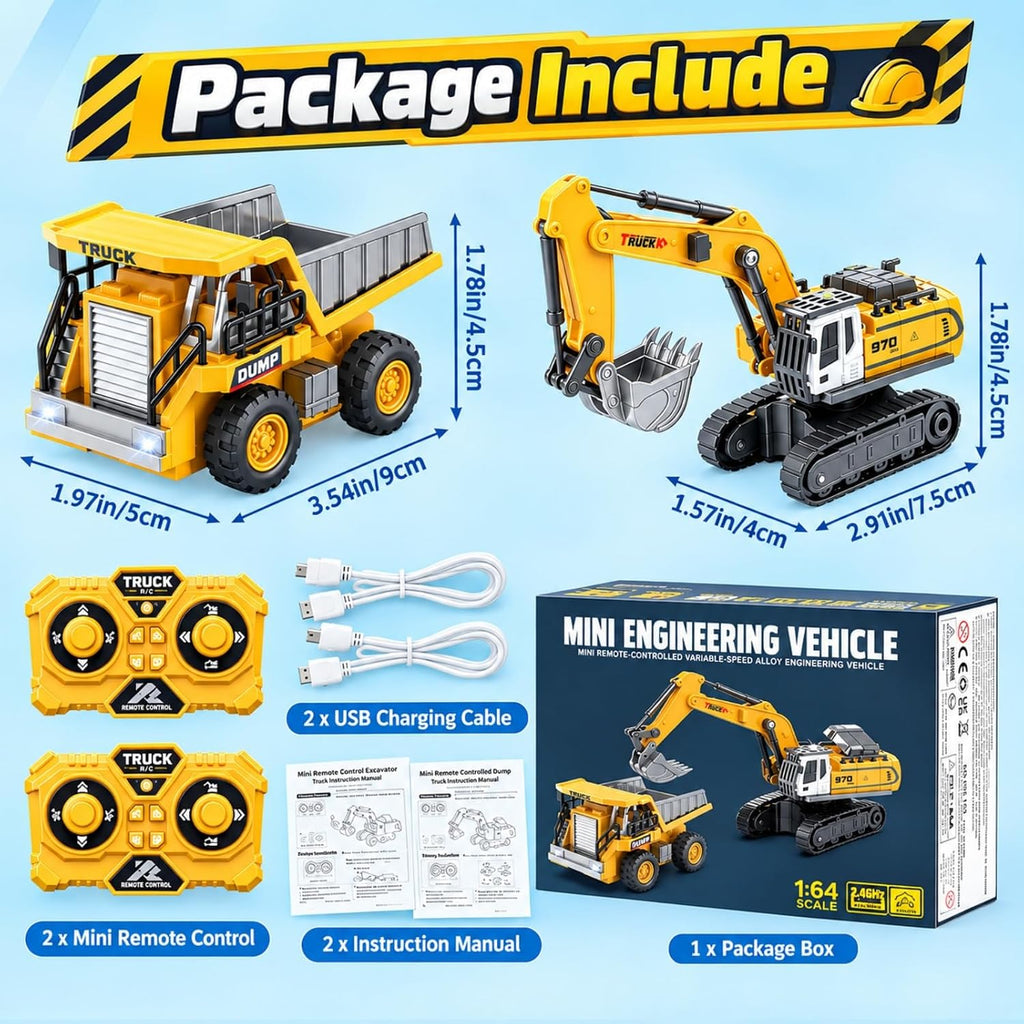 2P Mini Excavadora RC y camión volquete juguete conjunto, construcción