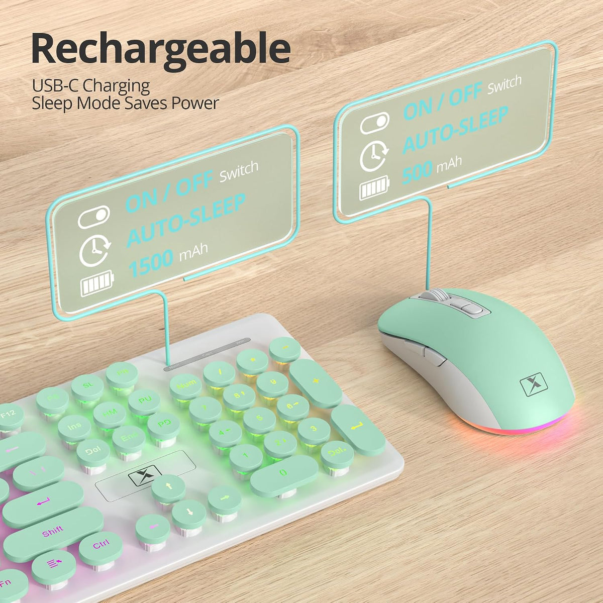 Vumilstek Teclado y mouse inalámbricos retroiluminados, máquina de...