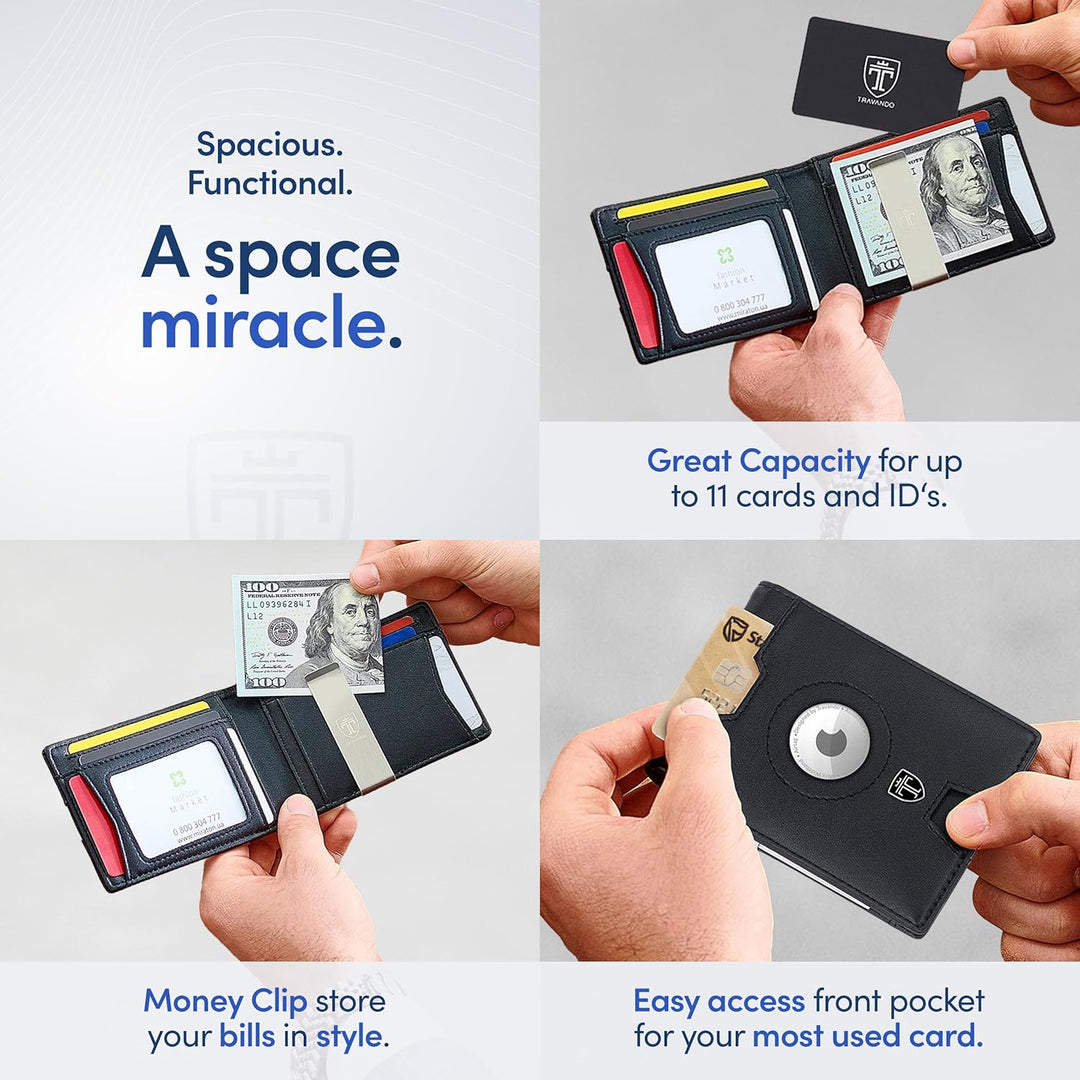 TRAVANDO AirTag* - Cartera para hombre con clip para dinero, tarjet...
