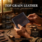 Cartera plegable de cuero de grano superior para hombre, con bloqueo RFID, gran capacidad, espaciosa, 9 ranuras para tarjetas, 2 ventanas para identificación, 2 bolsillos para efectivo