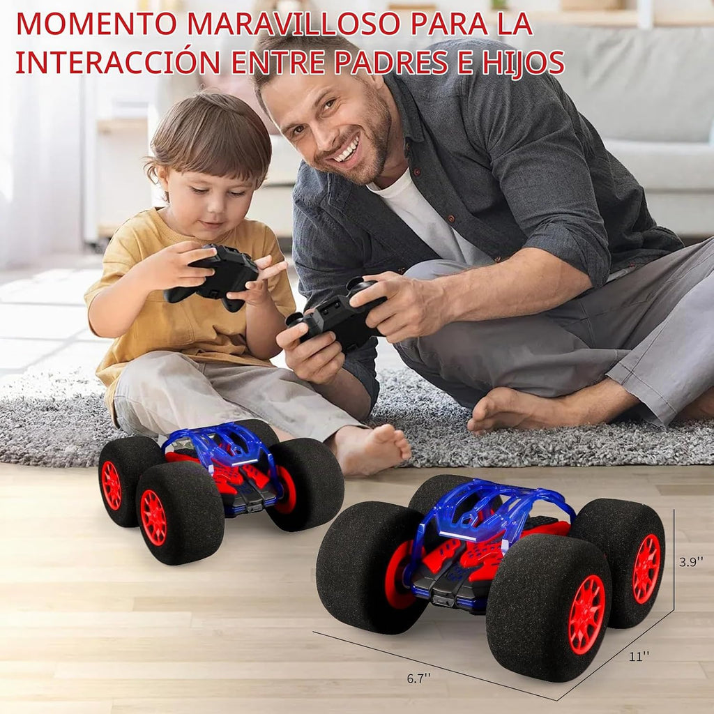 pinkking Coche de control remoto con neumáticos de esponja de gran tamaño, auto RC para interiores y exteriores, 2.4 GHz, vehículo eléctrico de acrobacias, juguete de doble cara giratoria de 360°, auto de conducción para niños y niñas, regalo