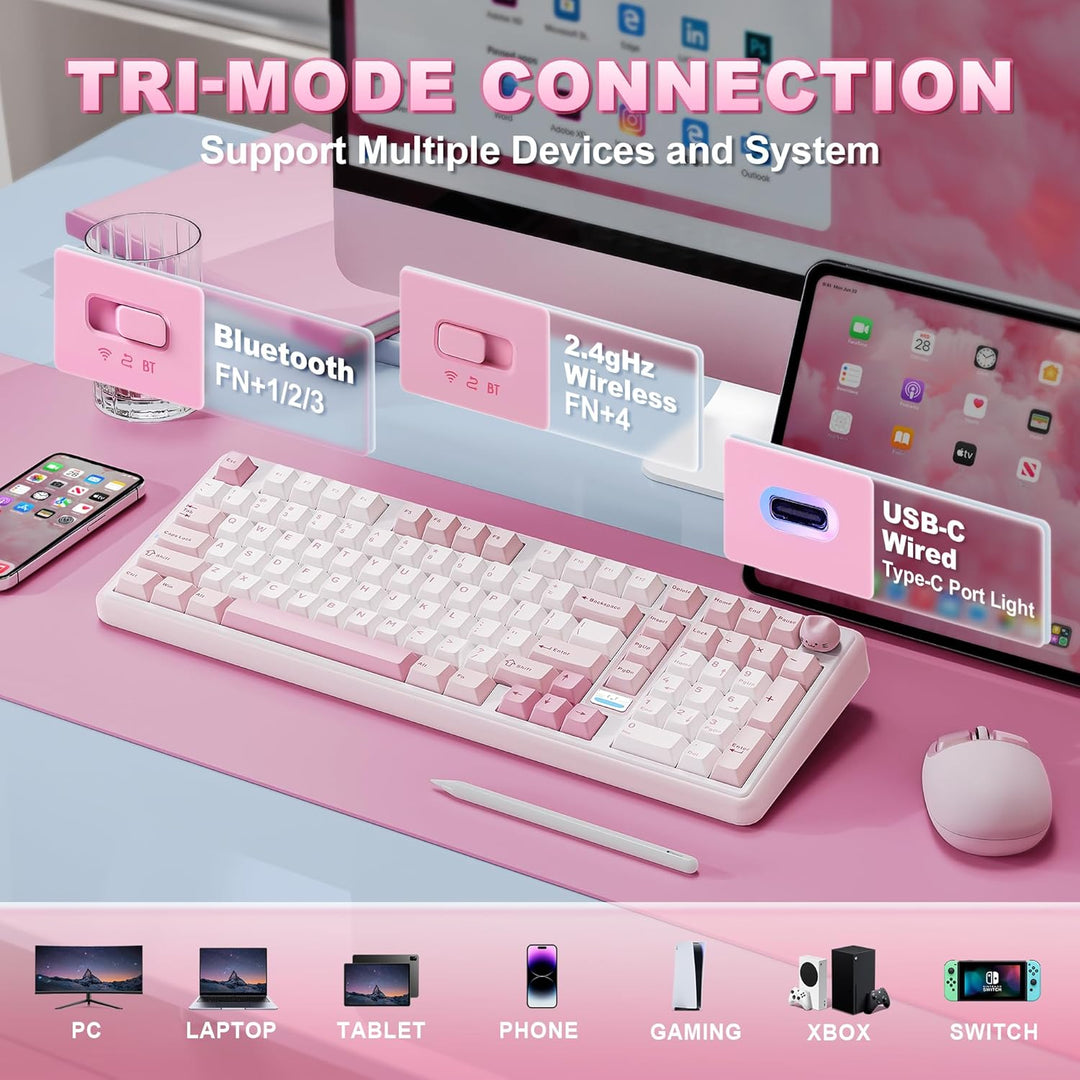 YUNZII B98 PRO QMK\/VIA Wireless Mechanical Gaming Keyboard, 96% La...