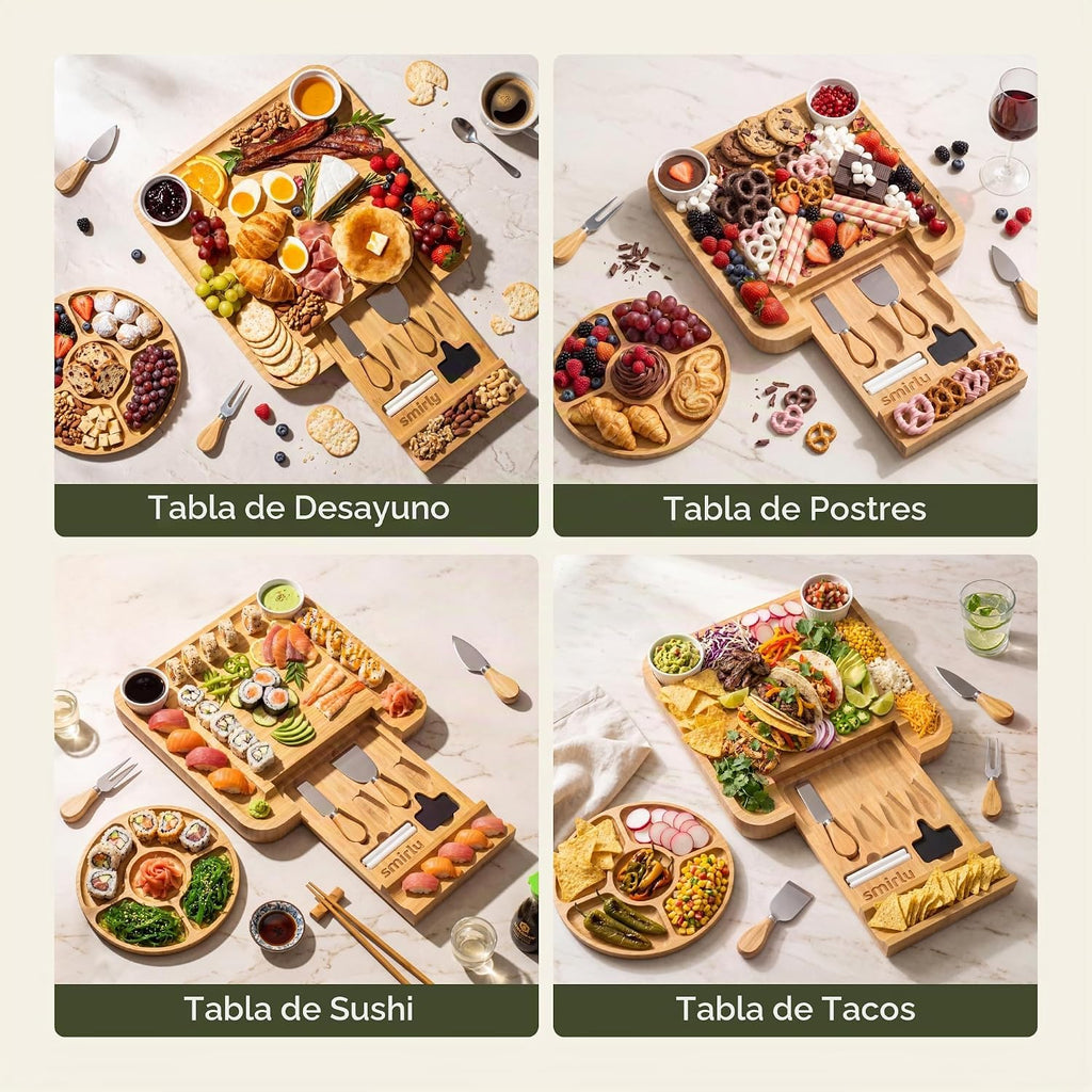 SMIRLY Juego de tablas de embutidos con accesorios para servir, bambú