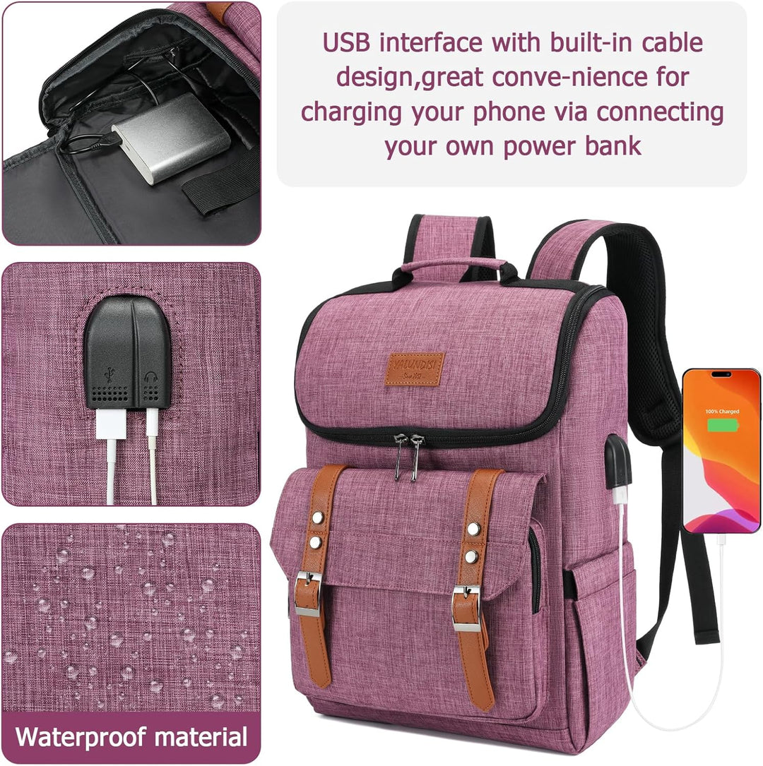 YALUNDISI Mochila Vintage de Viaje para Laptop con Puerto de Carga...