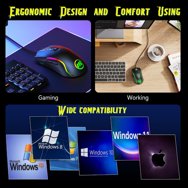 memzuoix Mouse para juegos con cable RGB - 6 DPI ajustables hasta 1...