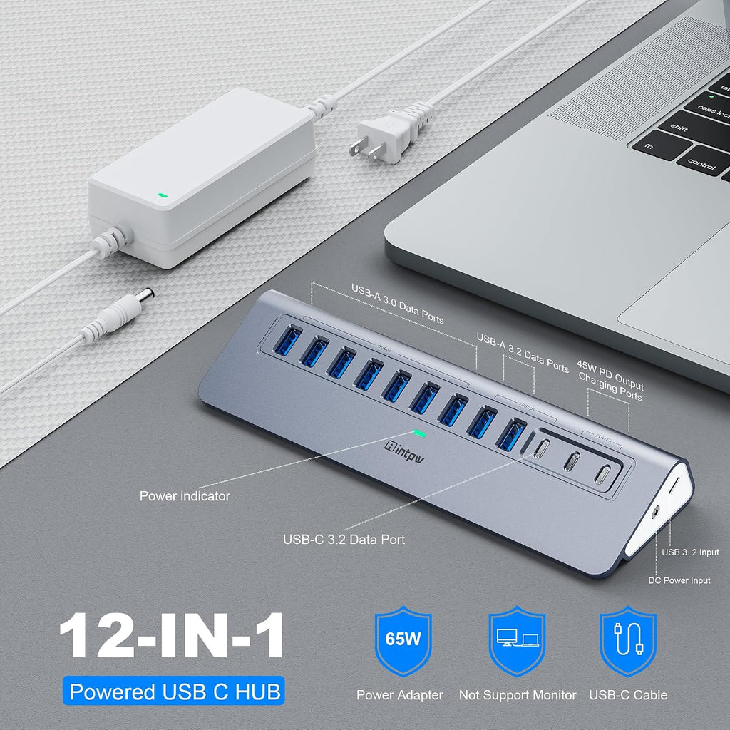 intpw, hub USB 3.0 de 12 puertos, alimentado