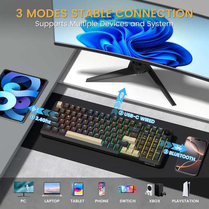 Redragon K742 Teclado mecánico inalámbrico para juegos con perilla,...