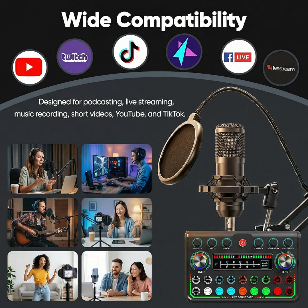 Paquete de equipo de podcast con micrófonos de condensador duales,...