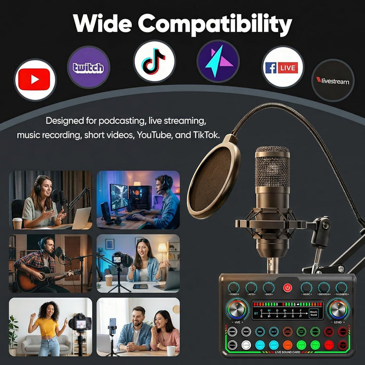 Paquete de equipo de podcast con micrófonos de condensador duales,...