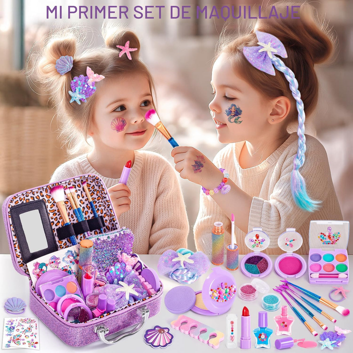 Hohosunlar Set de Maquillaje para Niñas Toys, Regalo de Cumpleaños de Sirena 3 4 5 6 7 8