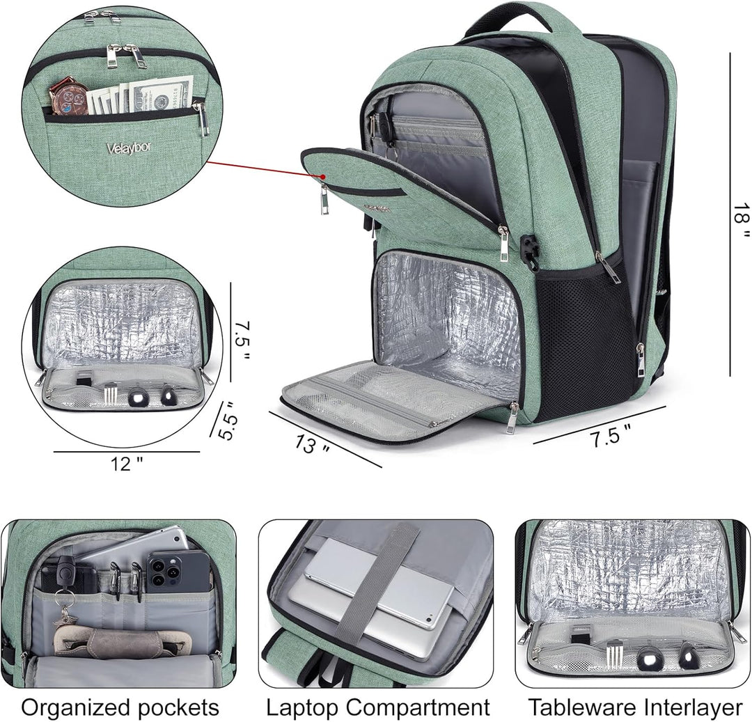 Velaybor Mochila de almuerzo aislada para laptop de 17 pulgadas, mo...
