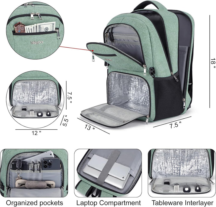 Velaybor Mochila de almuerzo aislada para laptop de 17 pulgadas, mo...