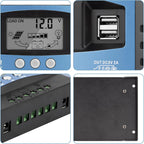 Controlador de carga de panel solar MPPT de 100 A, controlador de cargador de batería solar automático de 12 V/24 V con pantalla LCD, puerto USB dual y temporizador de ajuste de horas de encendido
