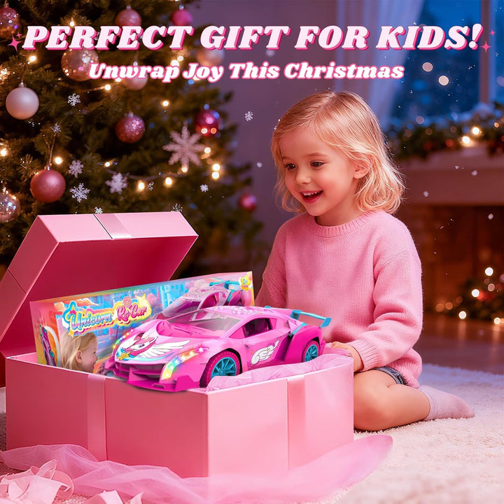 Auto RC de unicornio para niñas, auto de control remoto Rainbow Glo...